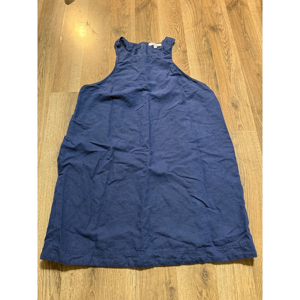Madewell Dress Womens Size L Navy Blue Shift Sleeveless Linen Blend Halter Mini